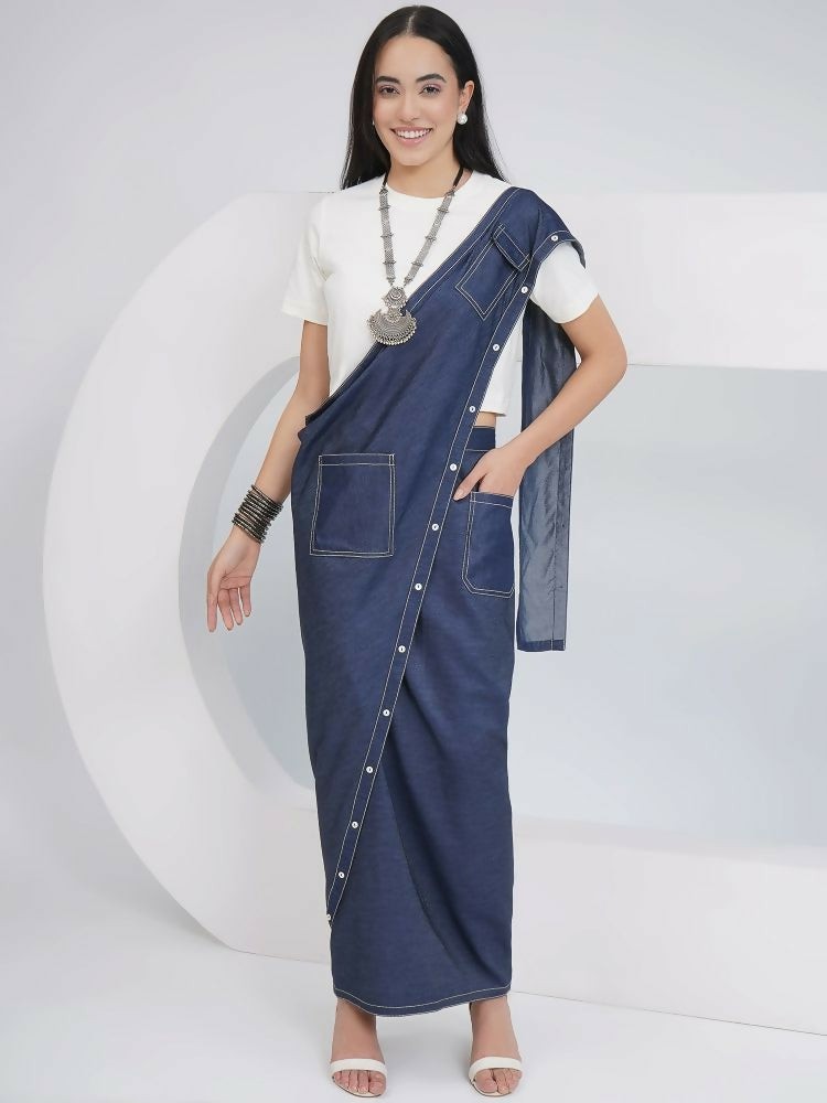 Joban Fashion Off White Cotton Denim Skirt Drape With Top | Grocsy