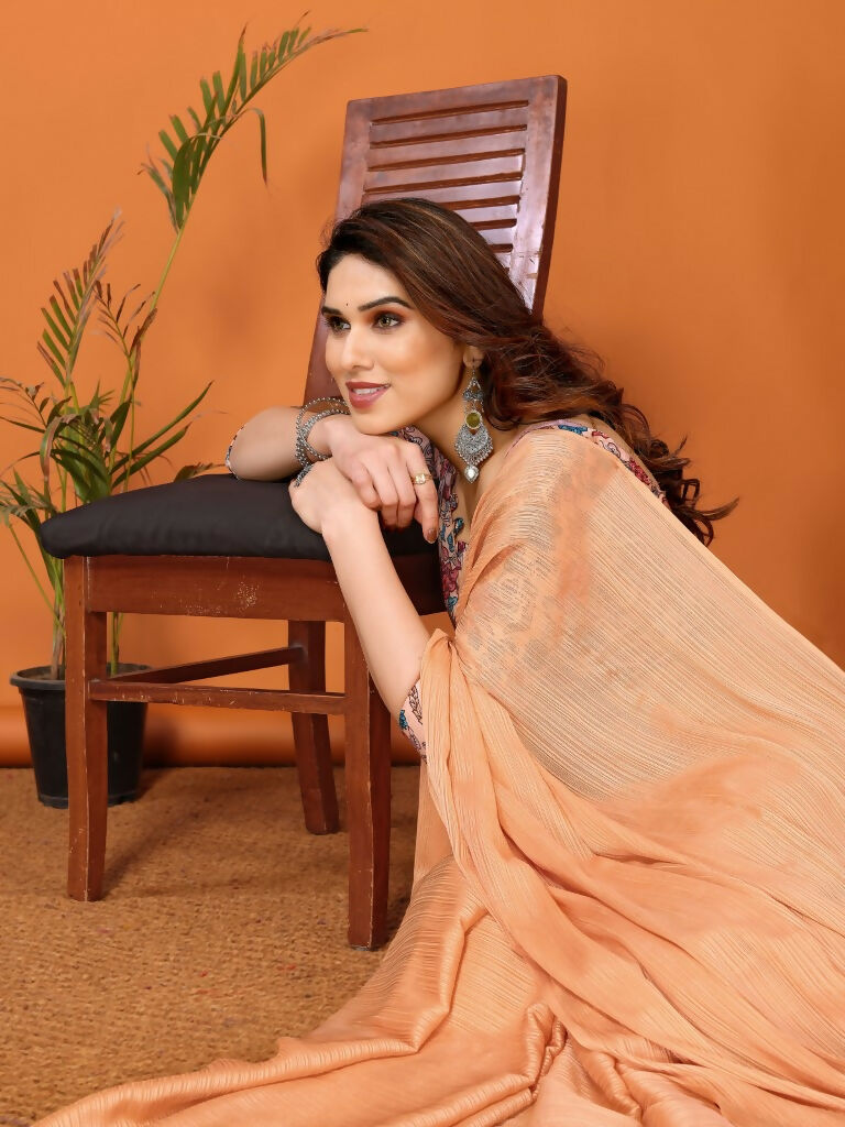 Partywear Designer Orange Polyester Zari Fancy Saree - Starwalk | Grocsy