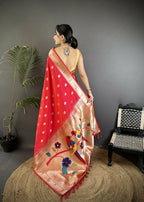 Joban Fashion Pink Peacock & Floral Motifs Soft Silk Kanchipuram Saree | Grocsy
