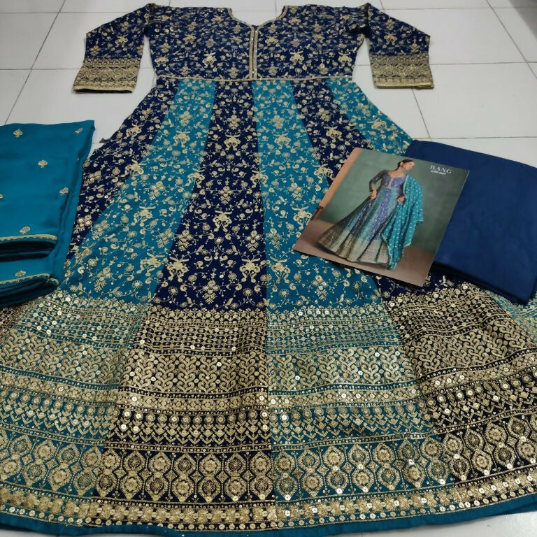 Vastranavya Blue Embroidered Sequence Work With swarovski Diamond Anarkali Salwar Suit Set | Grocsy