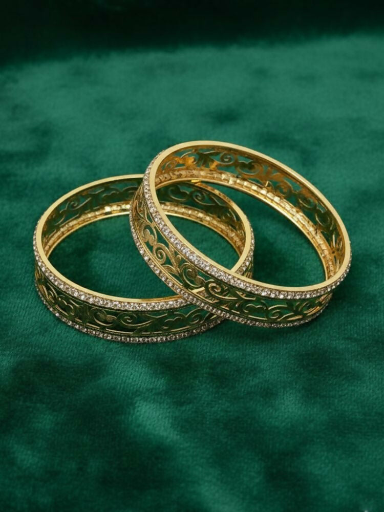 NVR Women Set of 2 Gold Plated CZ Stone Kada Bangle | Grocsy