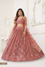 Eilara Glamorous Onion Pink Net With Sequins And Thread Embroidery Real Mirror Work Lehenga Choli For Wedding | Grocsy