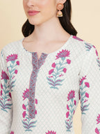 Designer Stylish white Cotton Stitched Suit With Dupatta - Tanisha | Grocsy