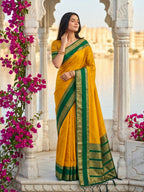 Shree Shyam Fashion Yellow Silk Blend Saree | Grocsy
