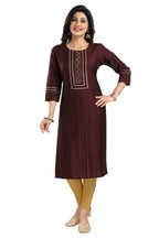 Snehal Creations Beautiful Brown Cotton Silk Designer Long Kurti Tunic With Sequines Embroidery | Grocsy