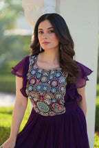Joban Fashion Purple Georgette Sequence Embroidery Work Gown | Grocsy