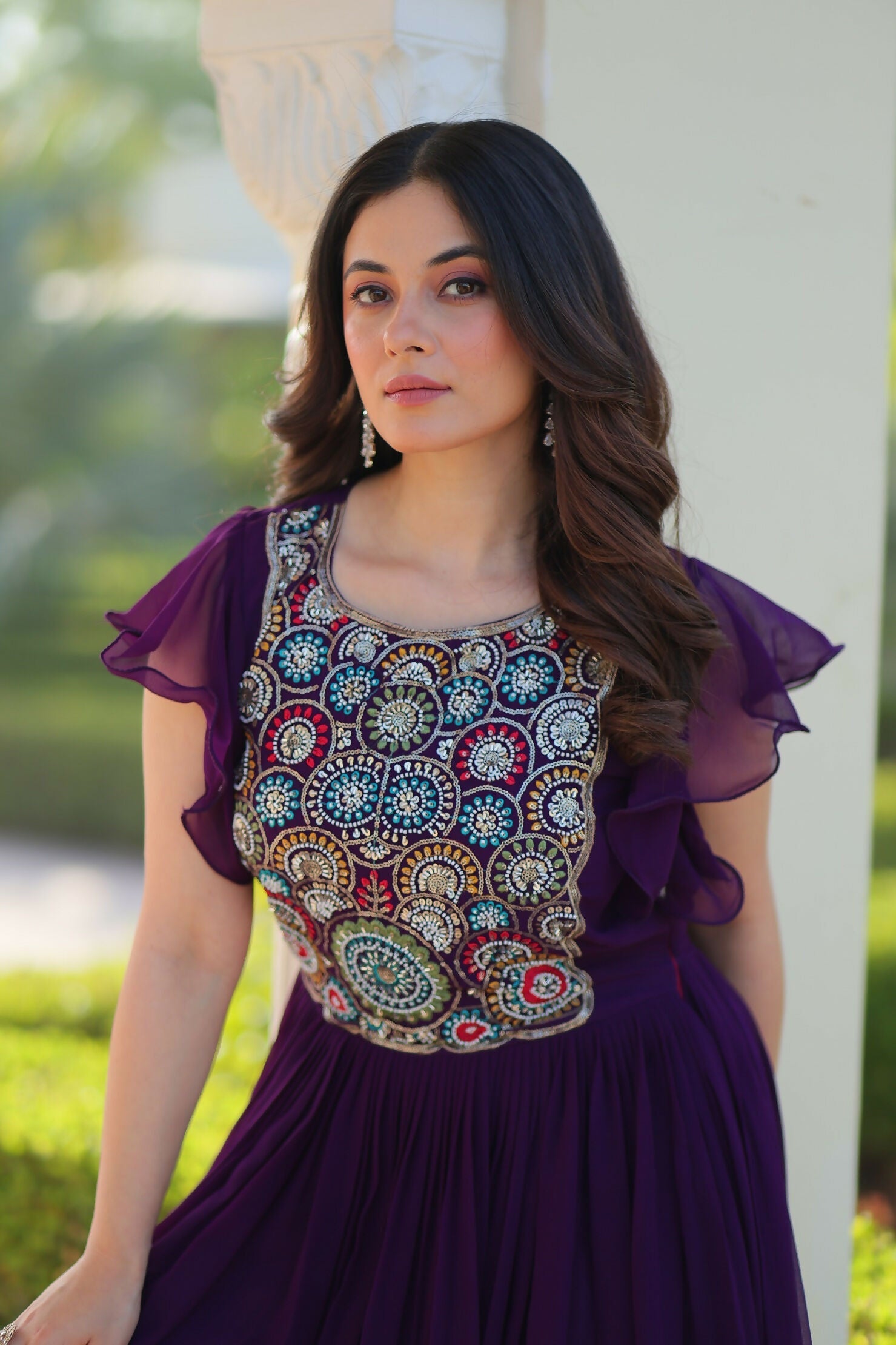 Joban Fashion Purple Georgette Sequence Embroidery Work Gown | Grocsy