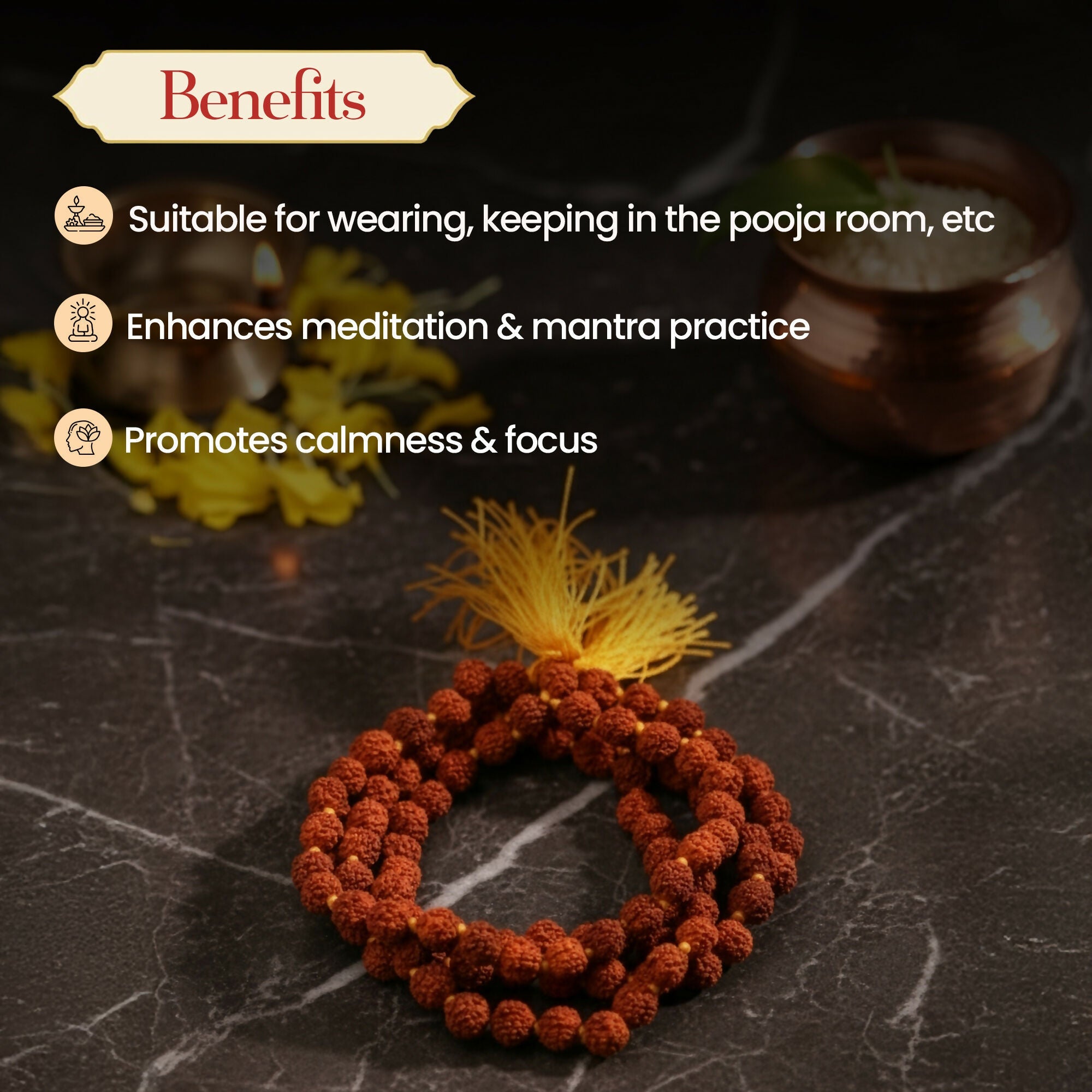 Pujashree Rudraksh Mala Small 8mm – Sacred Prayer Beads for Meditation, Chanting & Spiritual Wear | Grocsy
