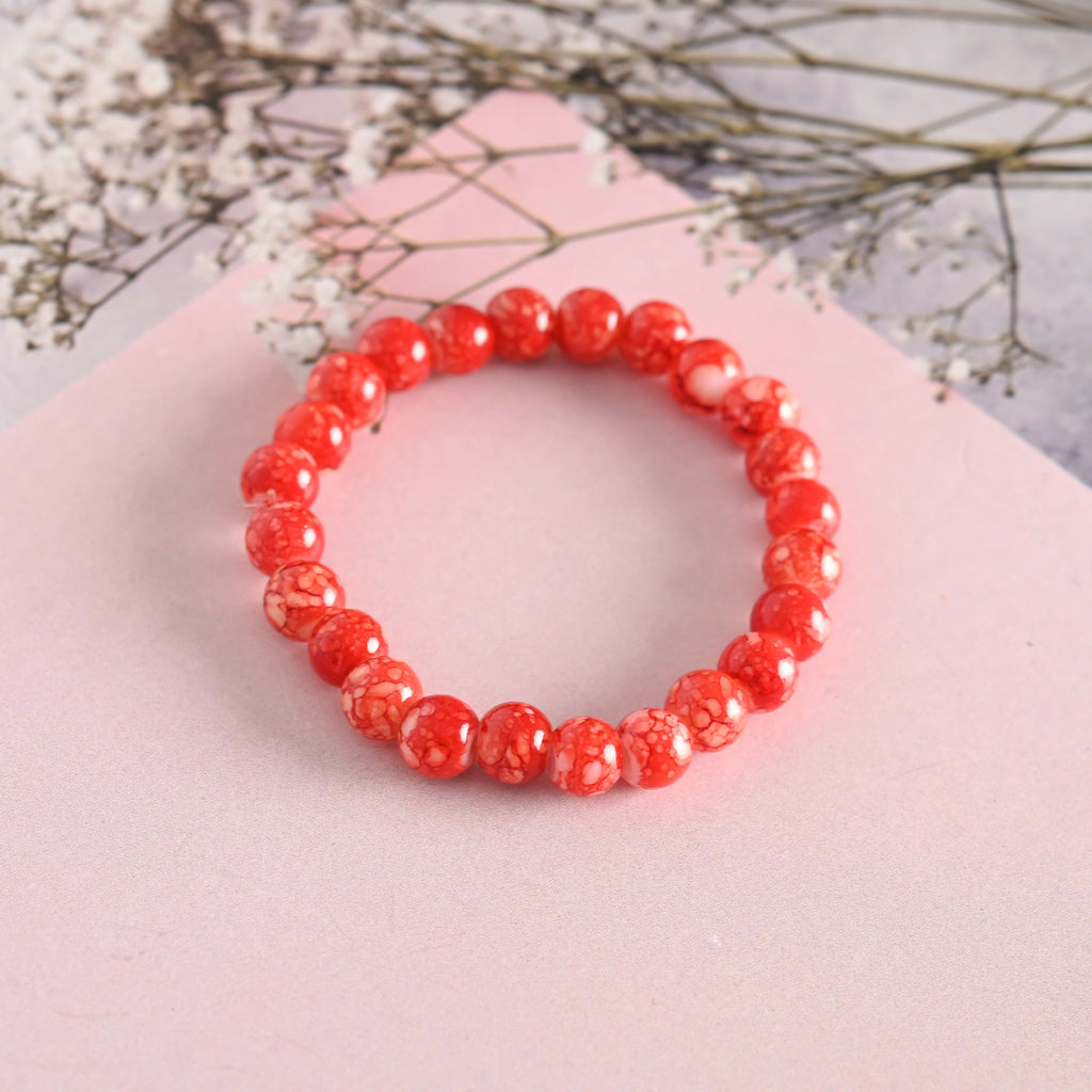NVR Men & Women Red Marbel Crystal Elasticated Bracelet