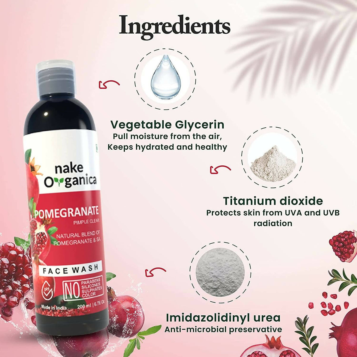 Nake Organica Pomegranate Pimple Clear Face Wash | Grocsy