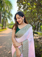 Vamsee Kajol Baby Pink Sana Silk Saree | Grocsy