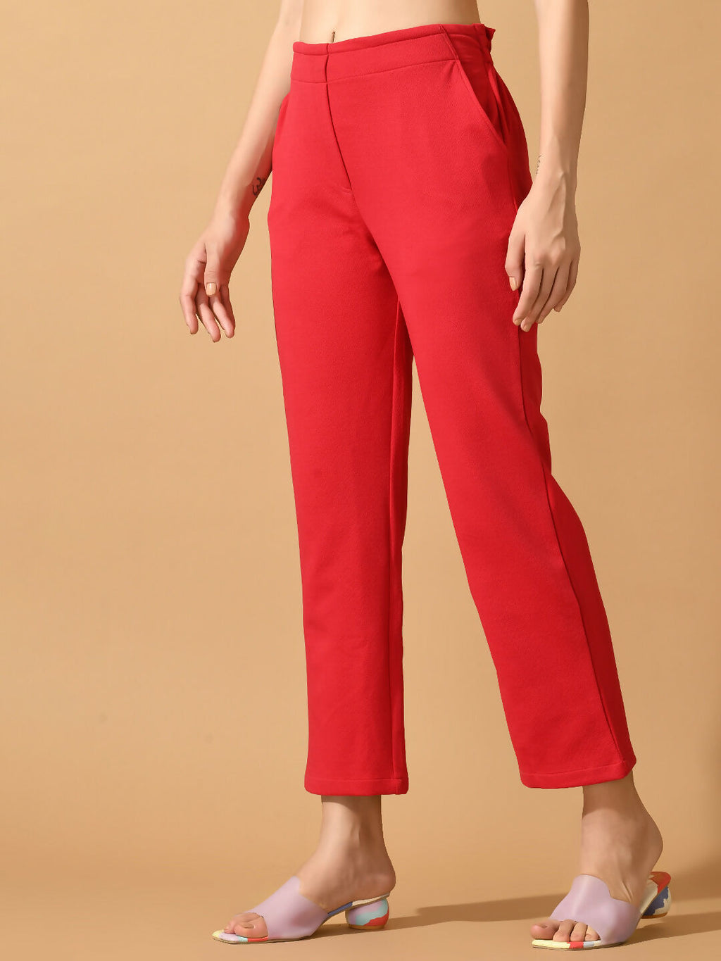Myshka Women's Pink Straight Fit Party Trouser | Grocsy