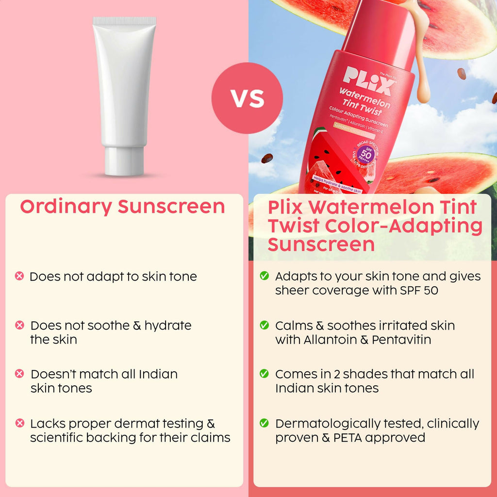 PLIX The Plant Fix Watermelon Tint Twist Color-Adapting Sunscreen For Light Coverage & Instant Glow | Grocsy