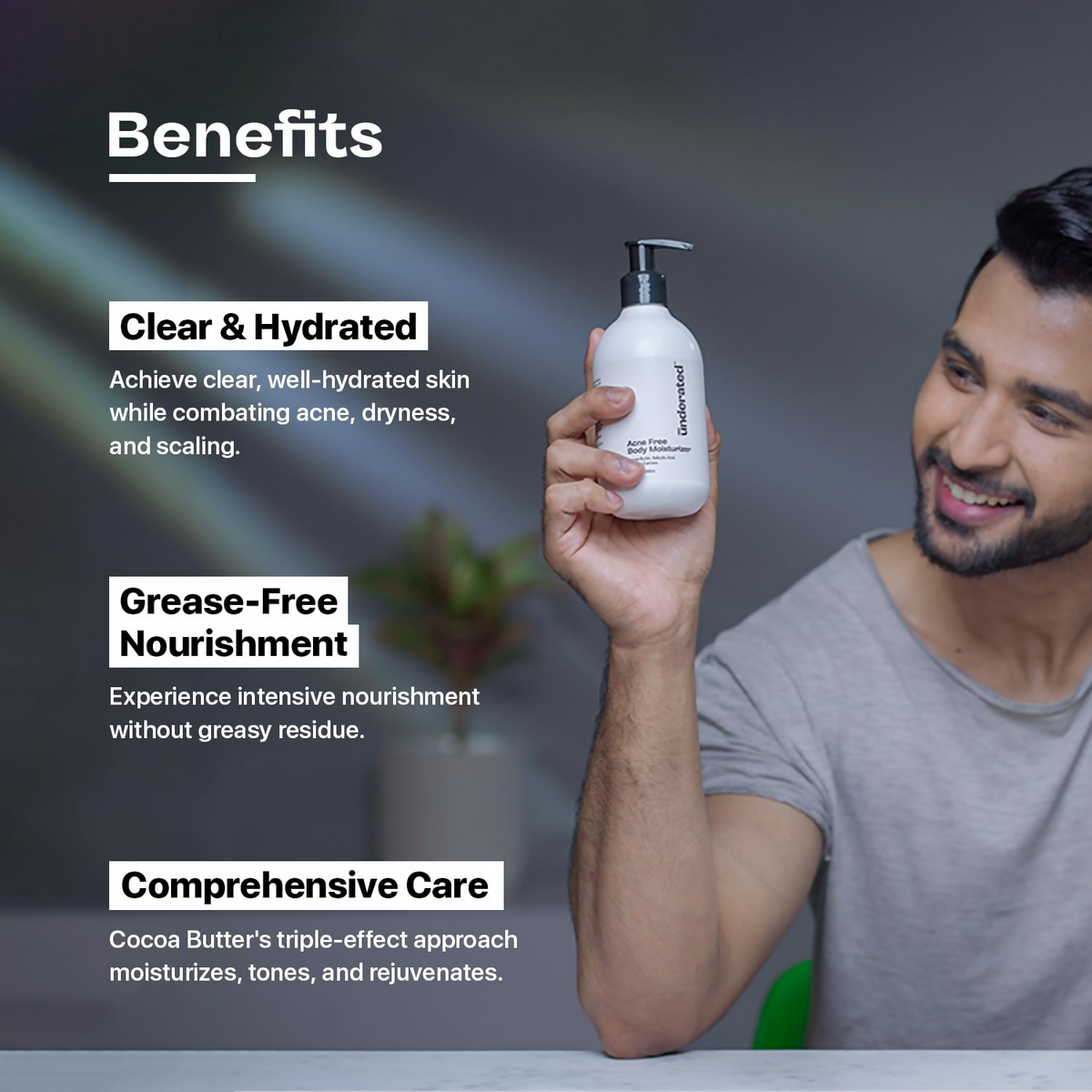 Underated Acne Free Body Moisturizer Powered With Cocoa Butter, Neem And Turmeric | Grocsy