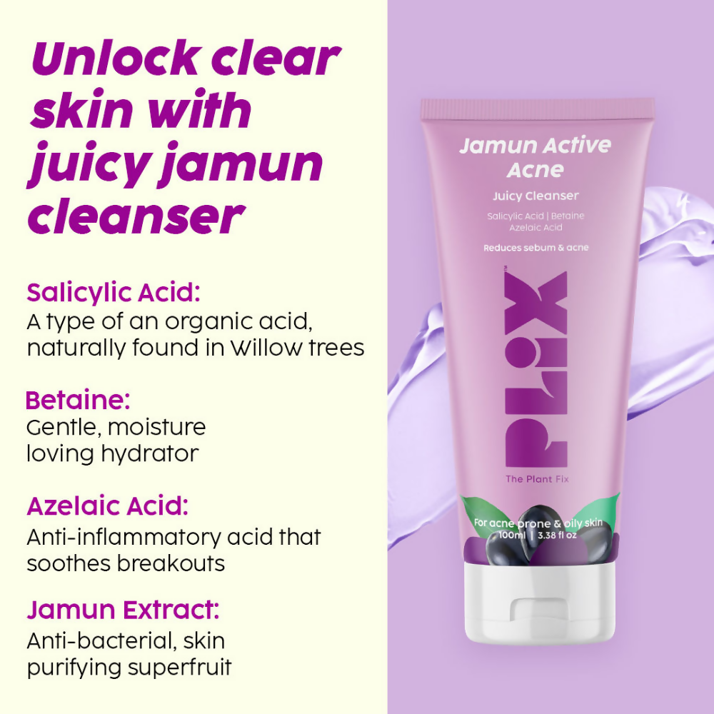 PLIX The Plant Fix Jamun Active Acne Regime With Cleanser, Body Wash & Moisturizer | Grocsy