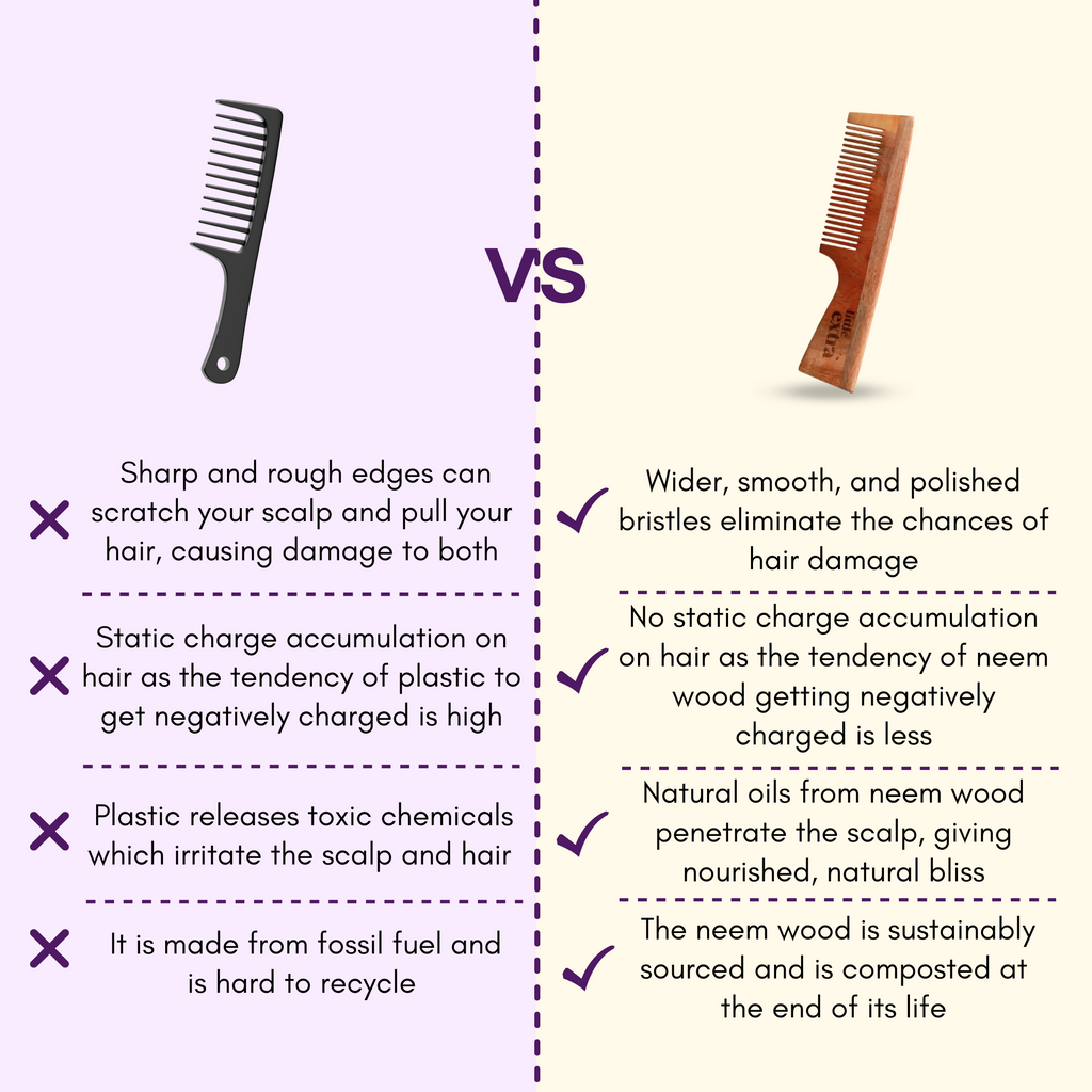 Little Extra Wooden Neem Comb For Hair Growth | Grocsy
