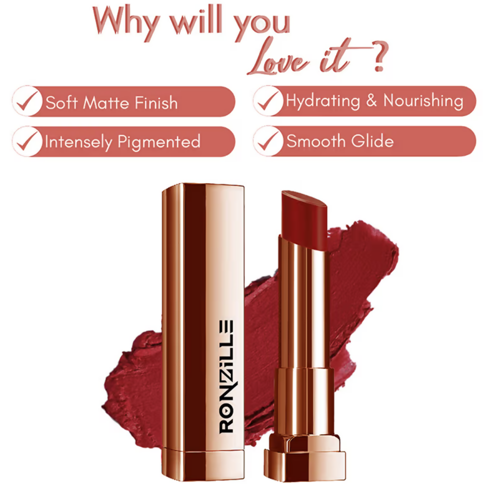 Ronzille Natural Colored Long Stay Matte Lipstick - Shade 12 | Grocsy