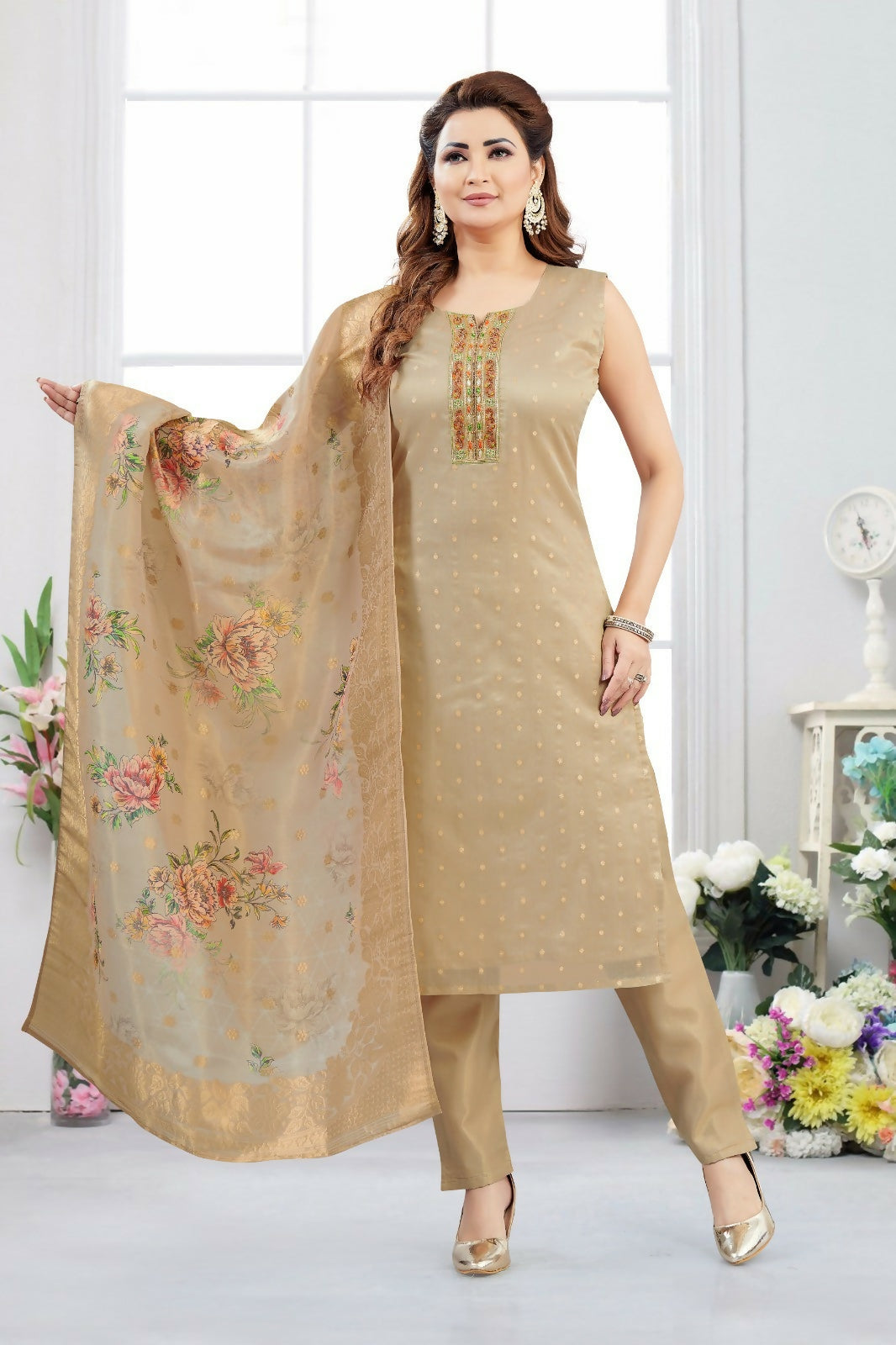 Joban Fashion Jacquard Beige Color Kurta Set | Grocsy