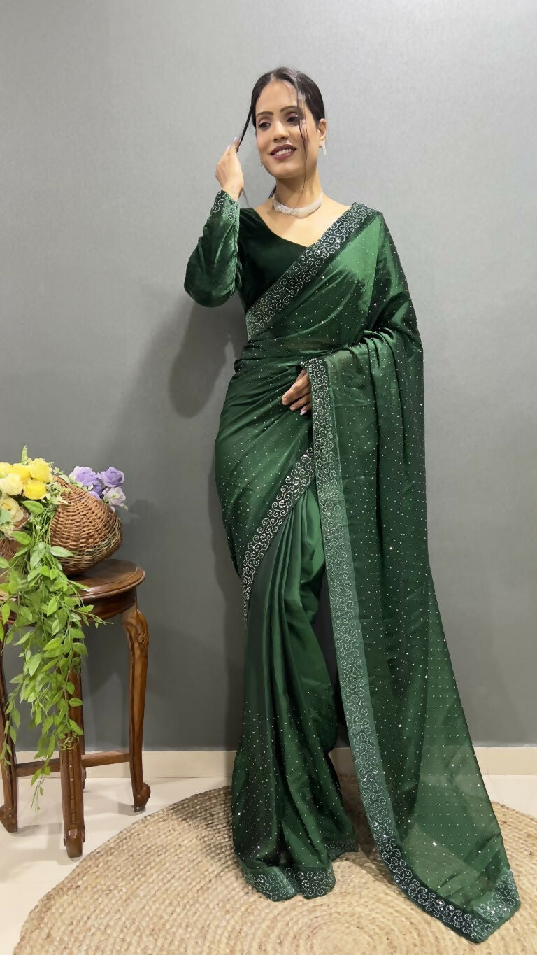 Vastranavya Green Rangoli Silk Swarovski work Ready to Wear Saree | Grocsy