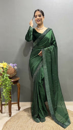 Vastranavya Green Rangoli Silk Swarovski work Ready to Wear Saree | Grocsy