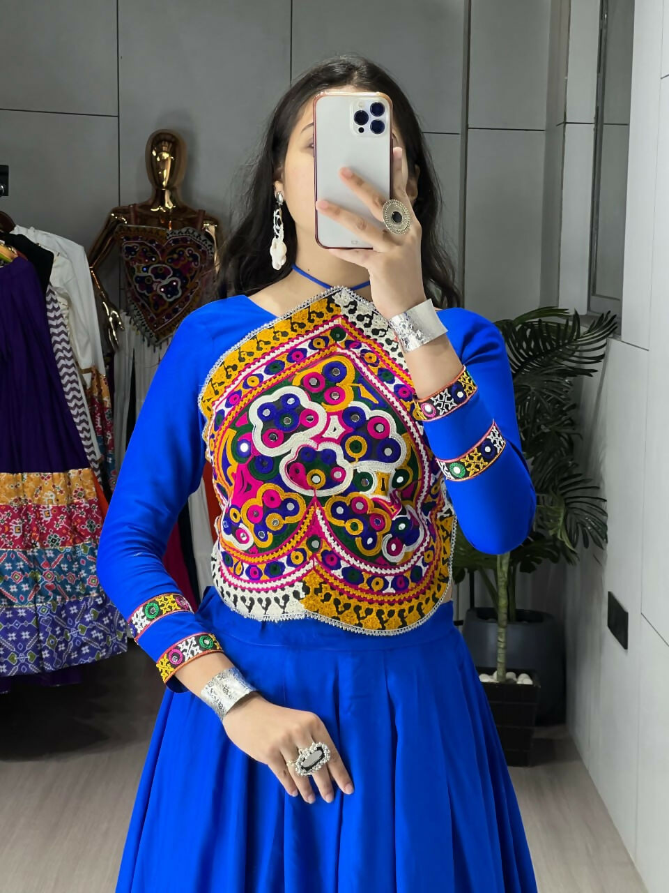 Yash Enterprise Blue Rayon Cotton Embroidery Semi Stitched Navratri Top Chaniya Choli | Grocsy