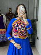 Yash Enterprise Blue Rayon Cotton Embroidery Semi Stitched Navratri Top Chaniya Choli | Grocsy