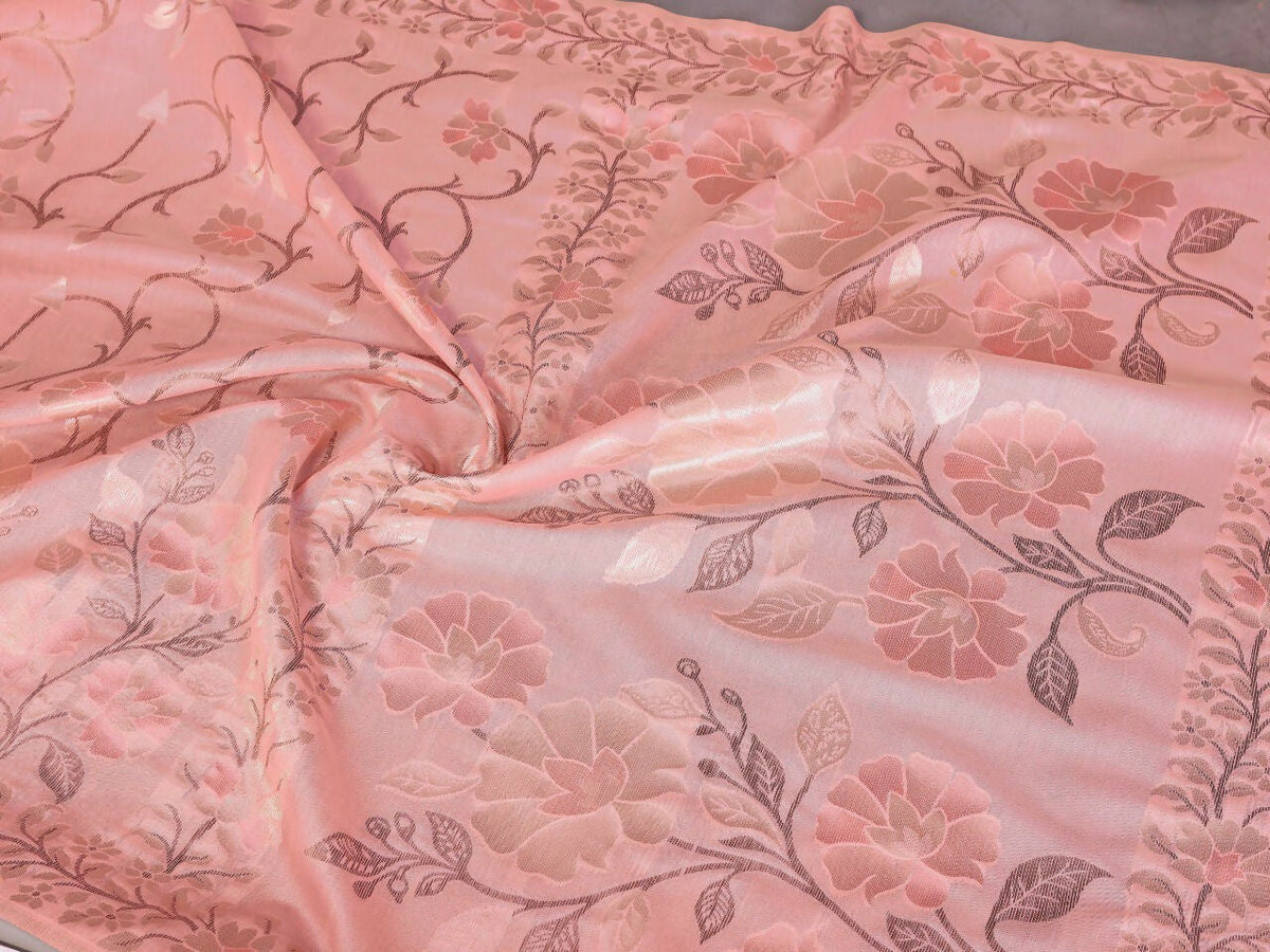 Teeya Creation New Latest Trendy Wedding Wear Pashmina Silk Saree-Peach | Grocsy