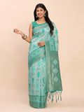 Shree Shyam Fashion Linen Cotton Sea Green Saree | Grocsy