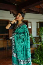 Arfa Fashion House Rama Pure Chanderi Cotton Batik Printed Saree | Grocsy