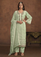 Mint Green Soft Organza Embroidered Festive Salwar Suit - Emponline | Grocsy