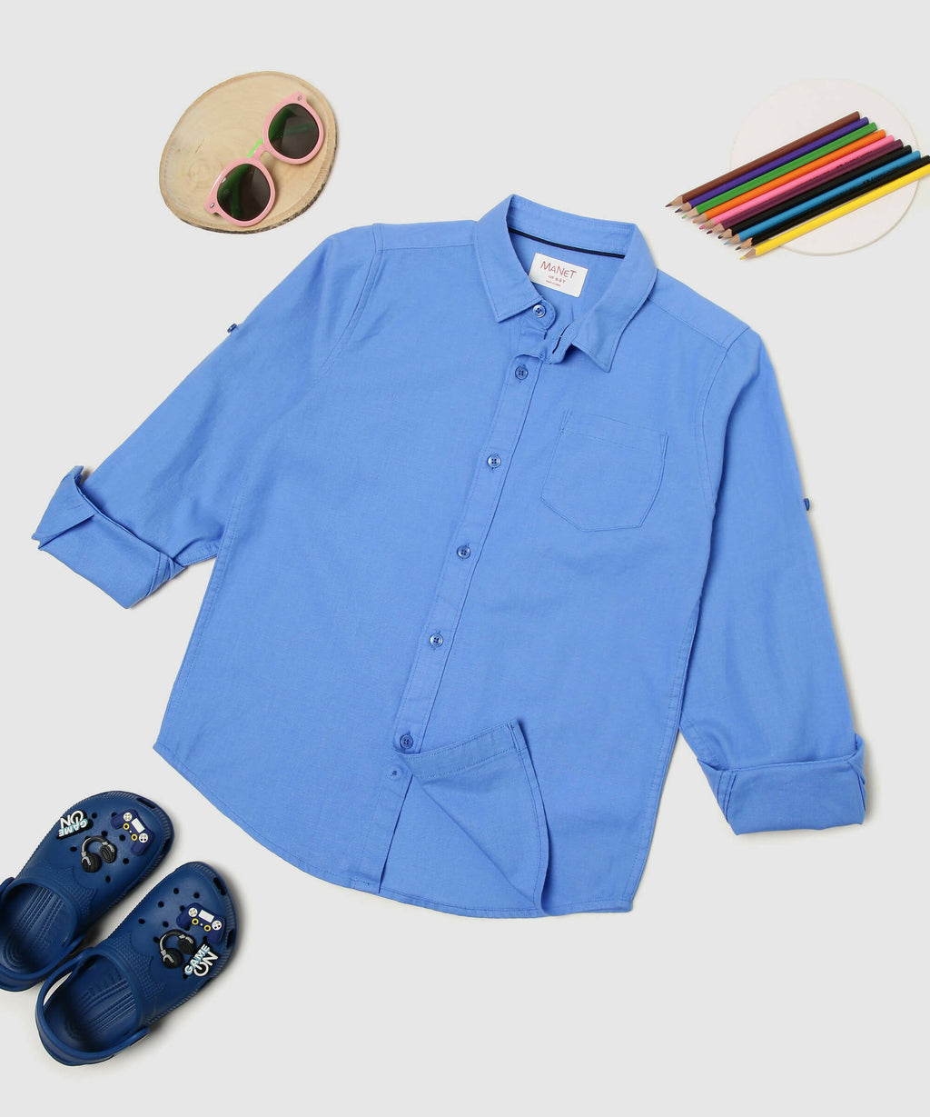 Manet Boys Full Sleeves Solid Shirt - Light Blue | Grocsy