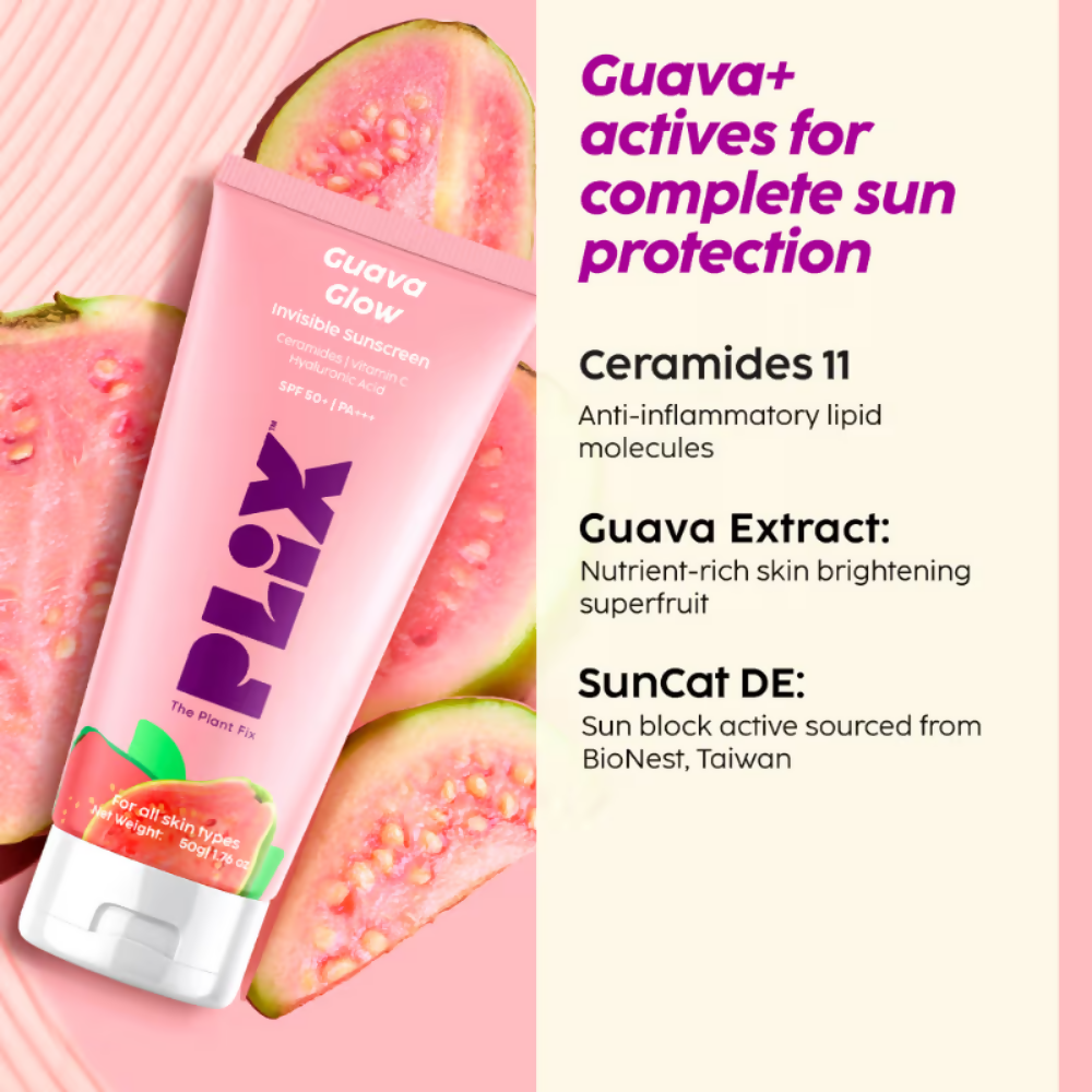 PLIX The Plant Fix Guava Glow Regime With Cleanser With 10% Vitamin C Serum & Invisible Sunscreen | Grocsy