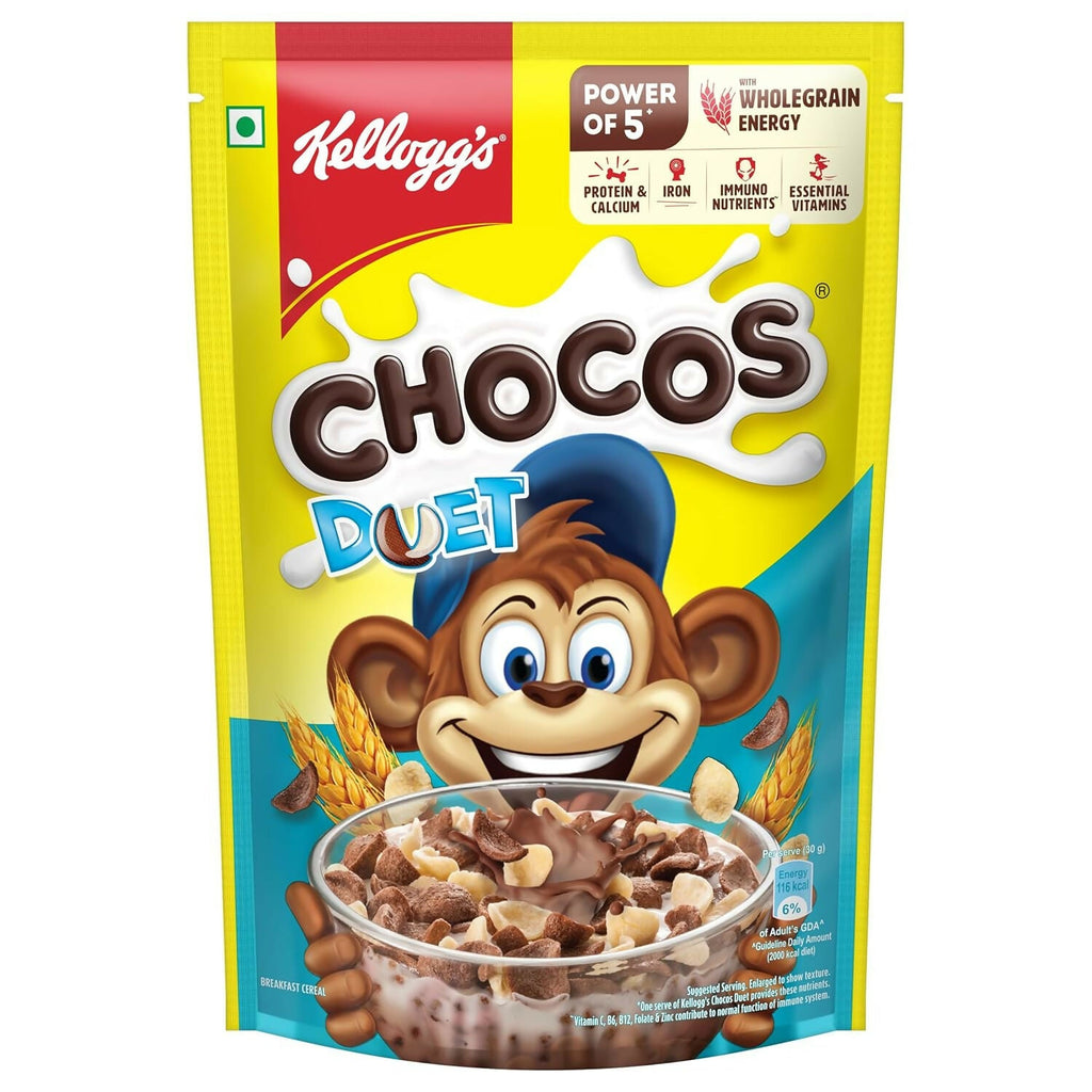 Kellogg's Multigrain Chocos Duet, Breakfast Cereal for Kids, Source of Calcium, High in Protein, with 10 Essential Vitamins & Minerals | Grocsy