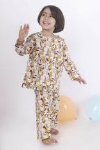 Breathables Sunny Yellow Animal Print Cotton Night Suit For Kids | Grocsy