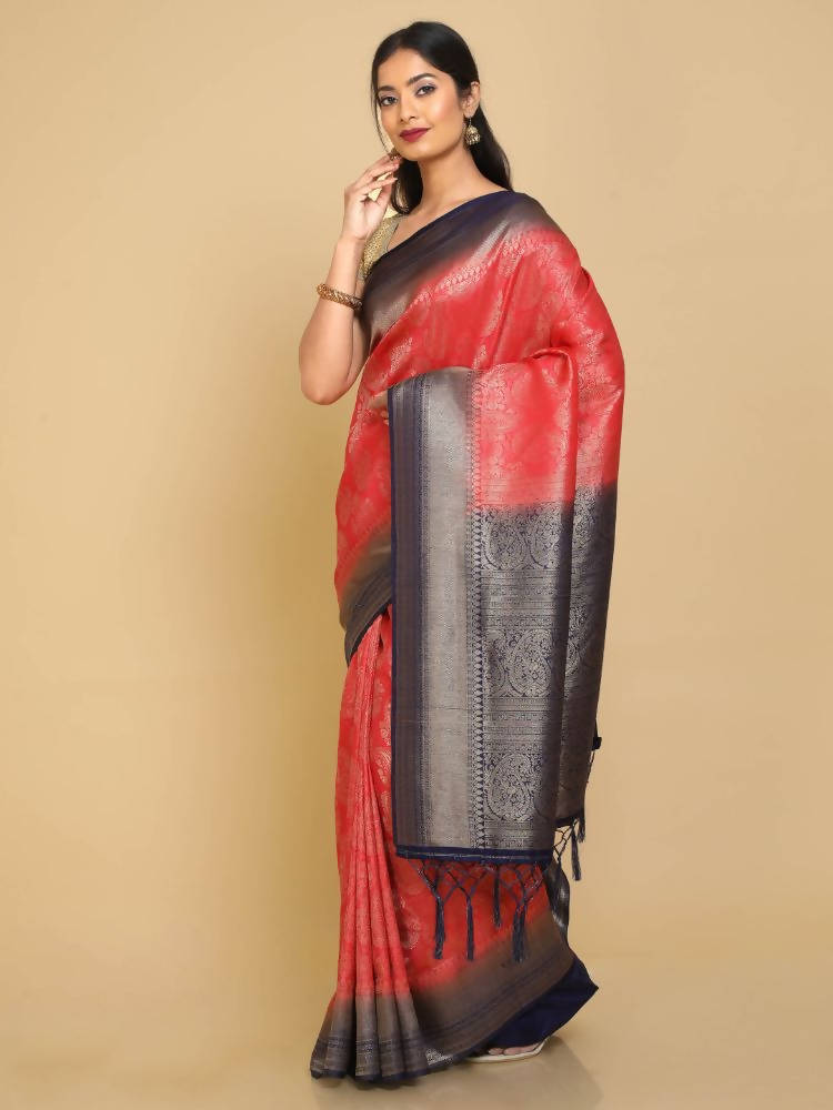 Kalamandir Ethnic Motifs Red Silk Blend Saree | Grocsy