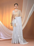 Exclusive Collection Beautiful Pino White Gold Tissue Silk Hand Weaving Handloom Saree With Running Blouse Piece | Grocsy