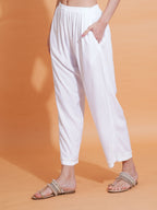 Pahnaz Luxury Rayon Chikankari Handwork Palazzo-White | Grocsy
