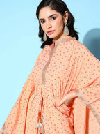 Ahalyaa Women's Peach Crepe Printed Kaftan Kurta | Grocsy