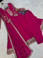 Teeya Creation Rani Pink Faux Georgette Embroidered Anarkali Suit with Dupatta | Grocsy