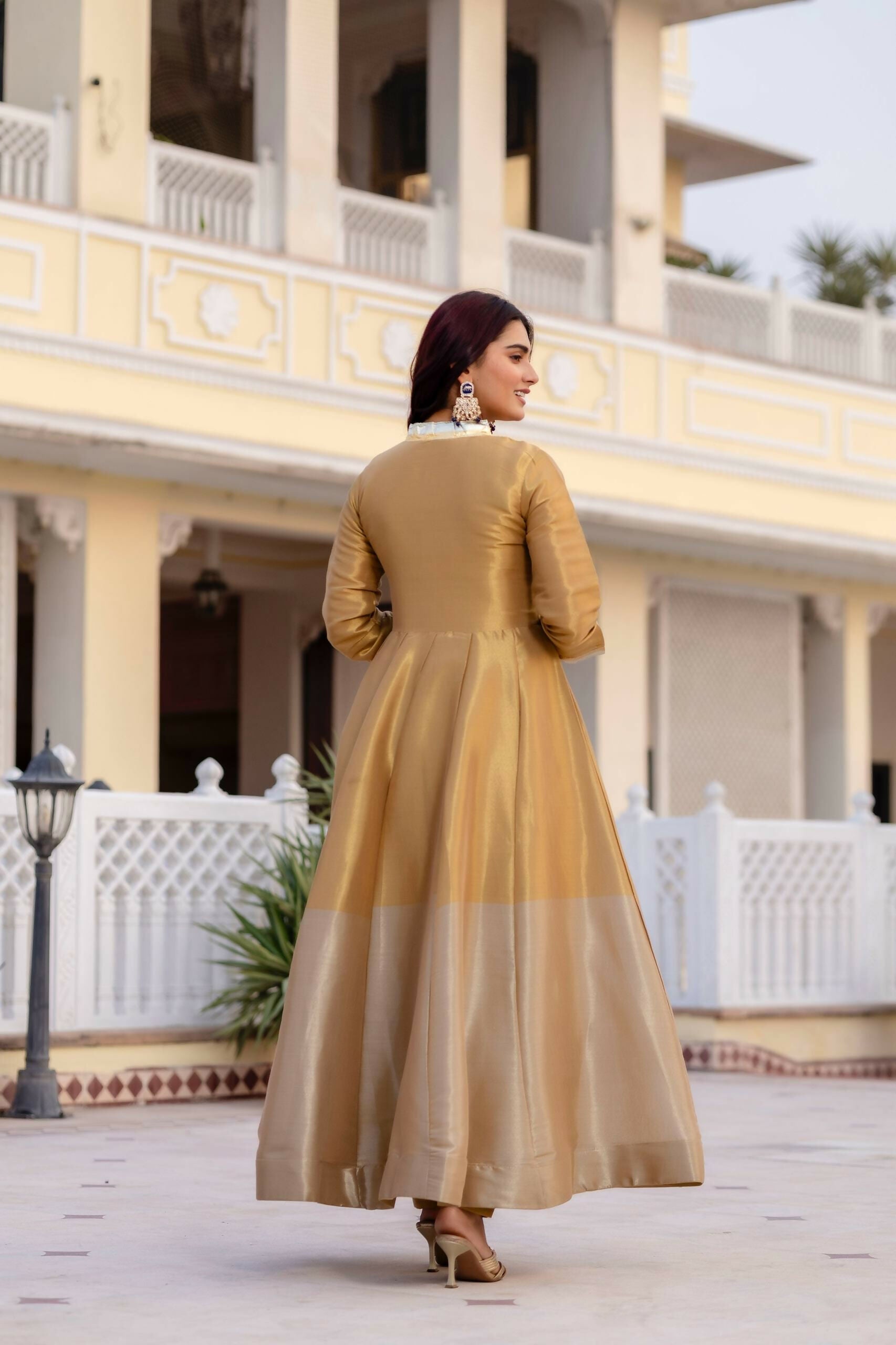 Teeya Creation Multi Color Pure Banarasi Viscose Wedding Wear Long Gown | Grocsy