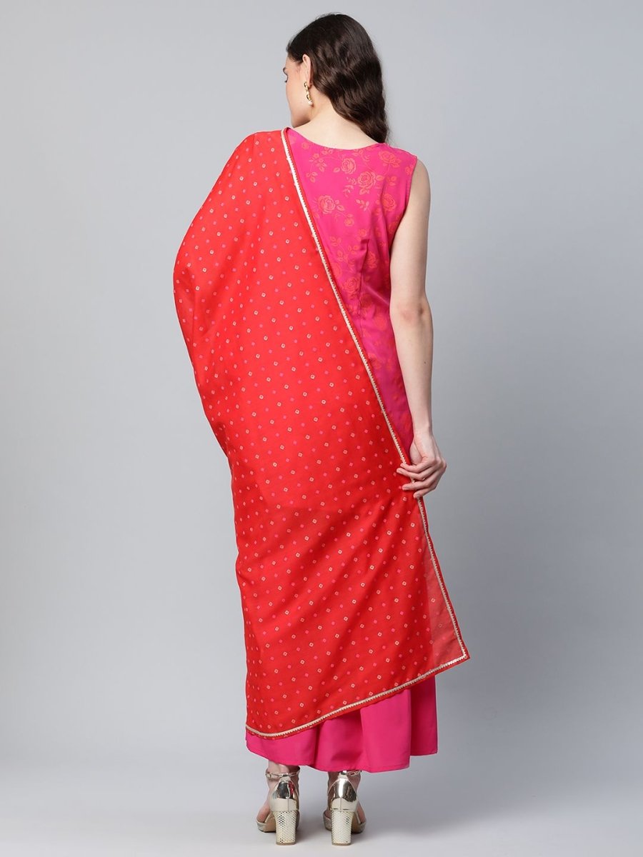 Ahalyaa Pink Crepe Orange khari Print Kurta Sharara Set With Dupatta | Grocsy
