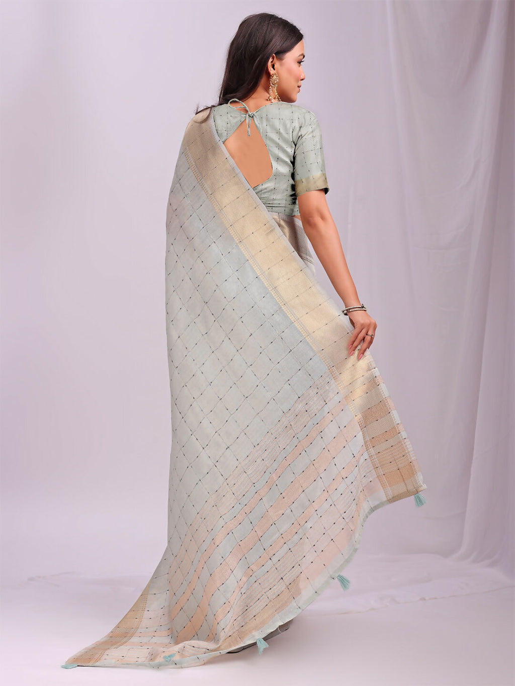 Shree Shyam Fashion Organza Sky Blue Saree | Grocsy