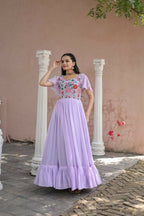 Jyoti Fashion Women's Purple Sequins Thread Embroidery Faux Georgette Anarkali Dress | Grocsy