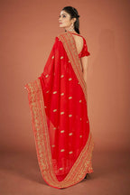 Vamsee Red Organza Saree | Grocsy