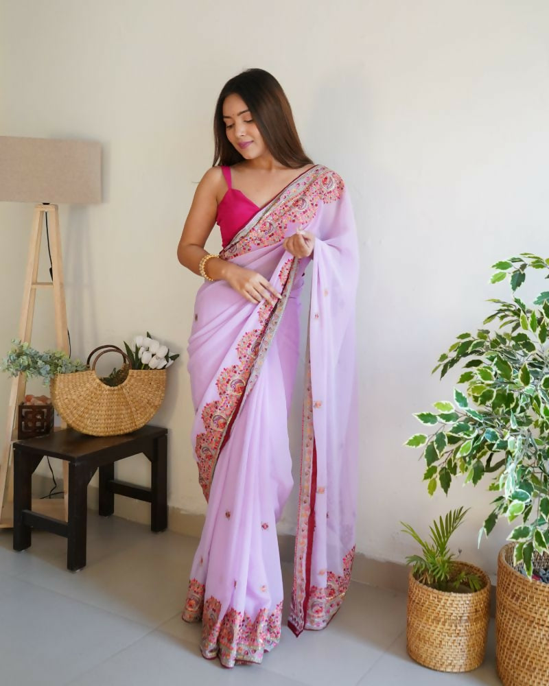 Vamsee Smiti Lavender Georgette Saree | Grocsy