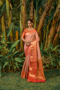 Jyoti Fashion Women's Peach Kanjivaram Silk Zari Woven Saree with Blouse | Grocsy