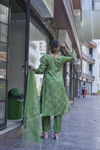Joban Fashion Green Cotton Premium Pure Viscose Print Dola With Handwork Kurta set | Grocsy
