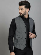 Even Apparels Solid Waistcoat - Grey | Grocsy