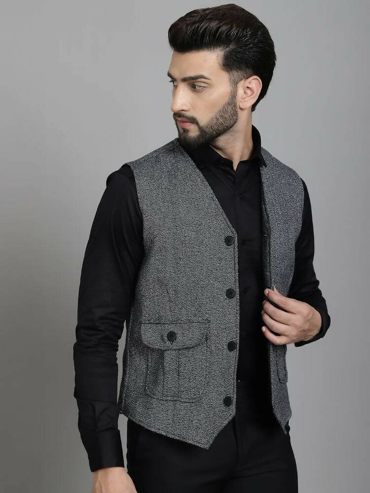 Even Apparels Solid Waistcoat - Grey | Grocsy