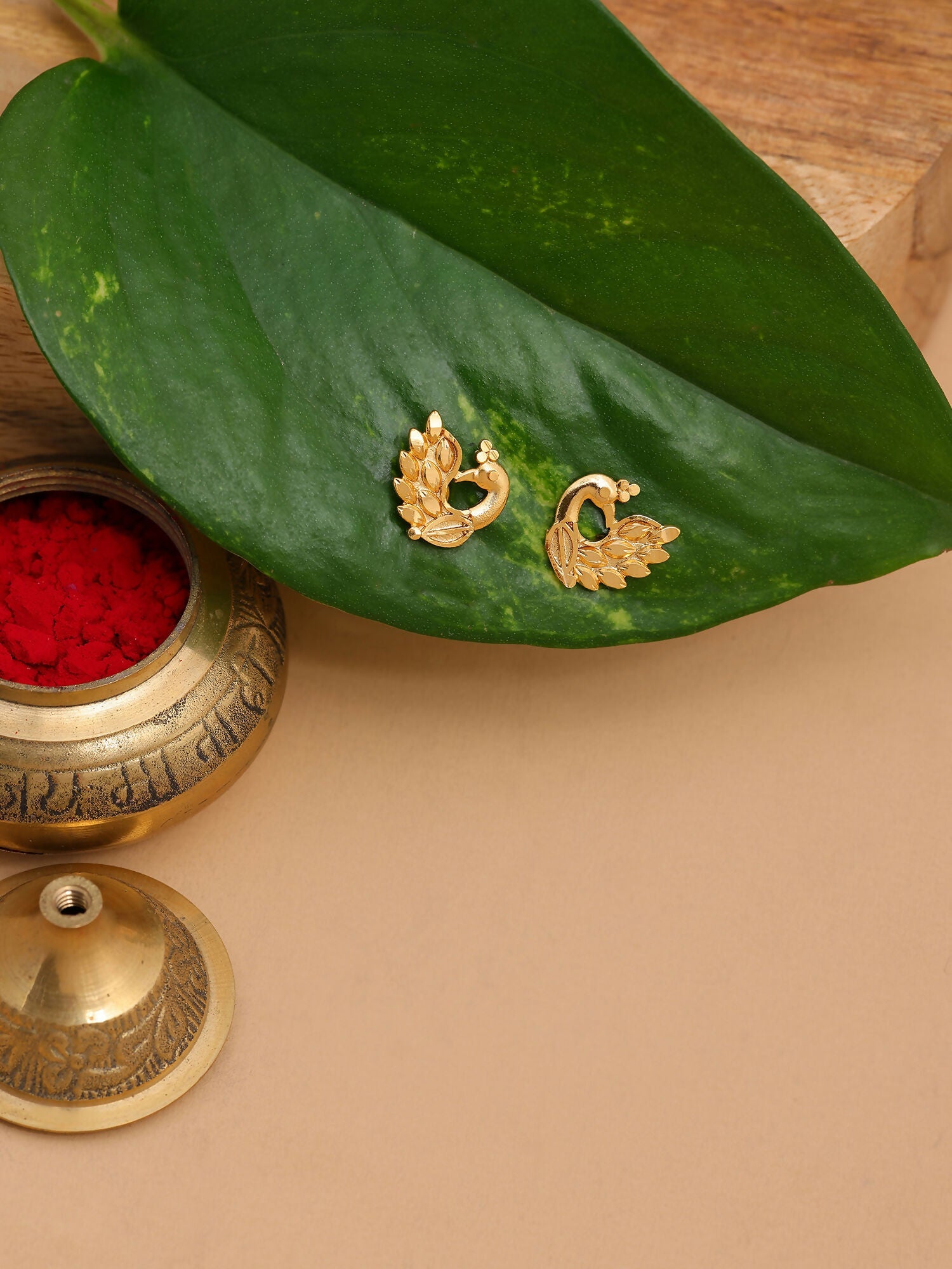 Ruby Raang Gold Peacock Earrings | Grocsy